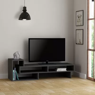Mobilier interior - Comoda TV gri din PAL melaminat 136 cm Tetra Decortie, hectarul.ro