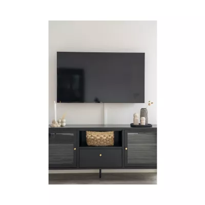 Mobilier interior - Comoda TV neagra din otel si sticla 160 cm Dalby House Nordic, hectarul.ro