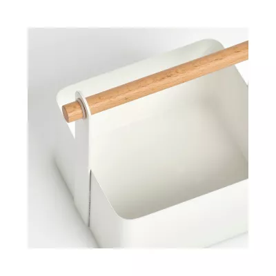 Bucatarie - Cos de depozitare pentru bucatarie, alb, din metal si lemn, 14,3 cm, Caddy Zeller, hectarul.ro