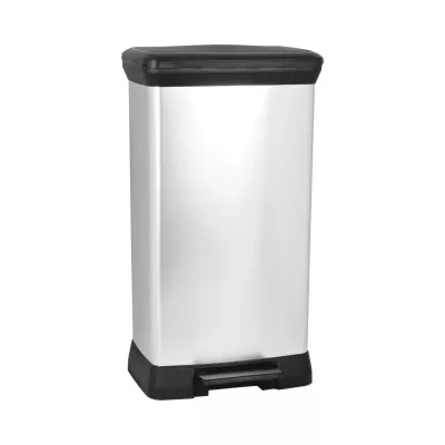 Coș de gunoi Curver 50 L, din plastic ultrarezistent cu pedala, 29x39x73 cm, negru/argintiu