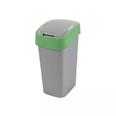 Coș de gunoi Curver® FLIP BIN 10L, gri argintiu/verde