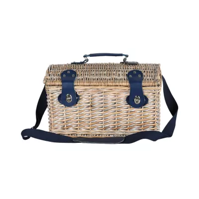 Cos de picnic pentru 2 persoane din rachita naturala bej , cu tacamuri, vesela si geanta frigorifica ZQ23-1185