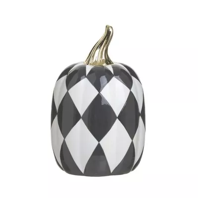 Decoratiune alb/negru din ceramica dovleac Checkers Φ13Χ21
