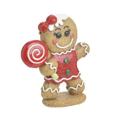 Decoratiuni de Craciun - Decoratiune Craciun din polirasina Lollipop Gingerbread Man 13 cm Inart, hectarul.ro