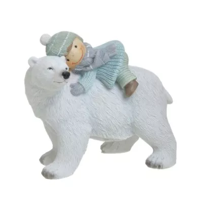 Decoratiune de Craciun alb/albastru pastel 15 cm Bear with Kid Inart