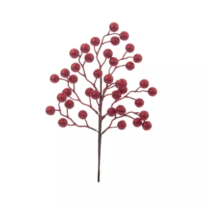 Decoratiune rosie din metal si spuma sintetica 45 cm Berries Branch Bizzotto