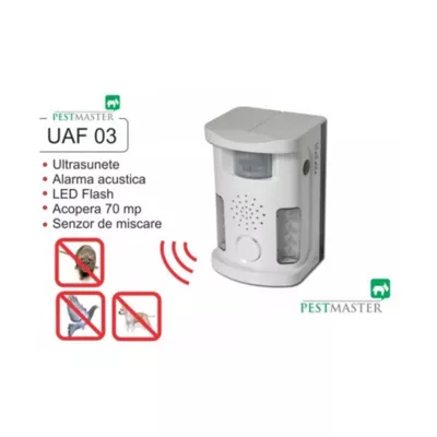 Dispozitiv electronic PestMaster UAF03  (70 mp) Ultrasunete si Alarma Acustica