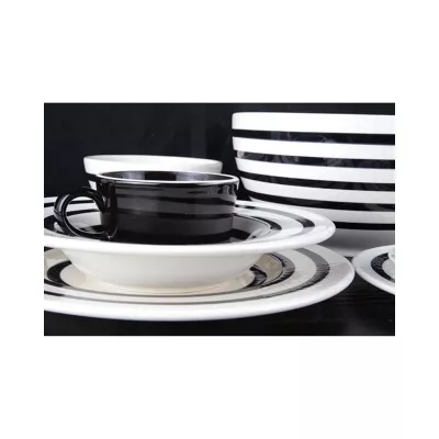 Bucatarie - Farfurie adanca alb/negru din material ceramic Ø24 cm Black Bands Cosy&Trendy, hectarul.ro