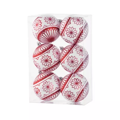Decoratiuni de Craciun - Globuri de Craciun MagicHome, rosu-alb, 8 cm, 6 bucati, hectarul.ro