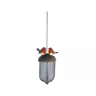 Decoratiuni exterior - Hranitoare pentru pasari gri/rosu din polirasina 22 cm Ghinda Esschert Design, hectarul.ro