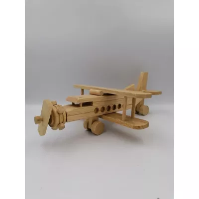Jucarii interior - Jucarie avion biplan din lemn natur, hectarul.ro
