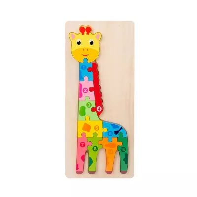 Jucarie educativa, puzzle 3D din lemn incastru, Girafa cu cifre,11 piese, WD 2051-C