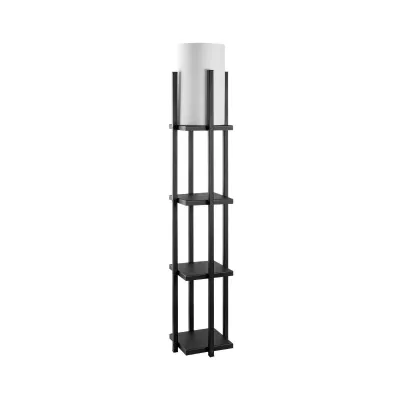 Lampadar-etajera negru/alb metal si textil 7111, inaltime 130 cm