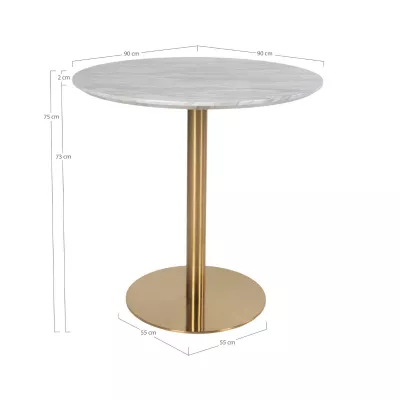 Masa de dining alb/auriu cu aspect de marmura din otel si MDF 90 cm Bolzano House Nordic