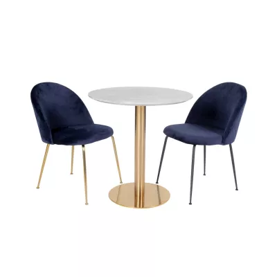 Masa de dining alb/auriu cu aspect de marmura din otel si MDF 90 cm Bolzano House Nordic