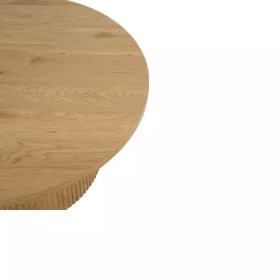 Mobilier interior - Masuta de cafea rotunda cu cadru metalic si blat din MDF maro deschis, aspect de stejar, 80 cm diametru, 33 cm inaltime, hectarul.ro