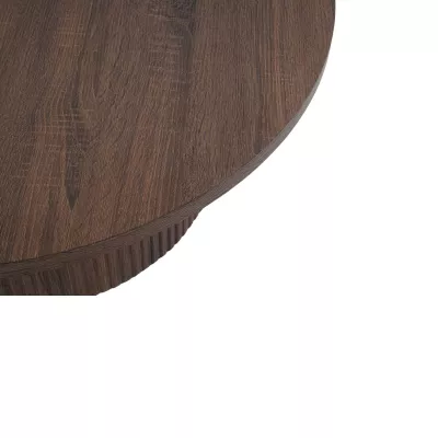 Mobilier interior - Masuta de cafea rotunda cu cadru metalic si blat din MDF maro inchis, aspect de nuc, 80 cm diametru, 33 cm inaltime, hectarul.ro