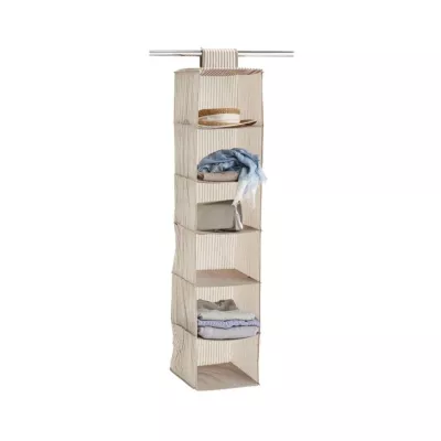 Mobilier interior - Organizator suspendat pentru dulap, 6 compartimente, bej din material textil Stripes Zeller, hectarul.ro