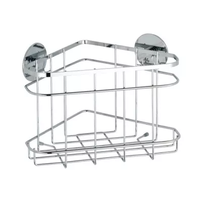 Polita de colt argintie din inox pentru accesorii de baie 22,5 x 17,5 x 15,5 cm, Edelstahl Wenko