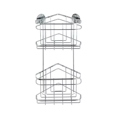 Baie - Polita de colt argintie din inox pentru accesorii de baie 22,5 x 47,5 x 15,5 cm, Edelstahl Wenko, hectarul.ro