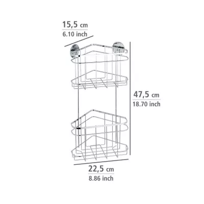 Polita de colt argintie din inox pentru accesorii de baie 22,5 x 47,5 x 15,5 cm, Edelstahl Wenko