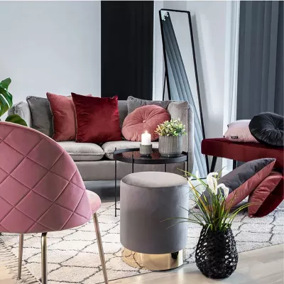 Mobilier interior - Pouf gri/auriu din catifea poliester si otel Gamby House Nordic, hectarul.ro