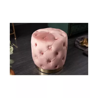 Pouf roz pal/auriu din catifea poliester Modern Barock Invicta