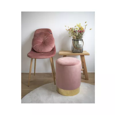 Mobilier interior - Pouf roz pal/auriu din catifea poliester si otel Gamby House Nordic, hectarul.ro