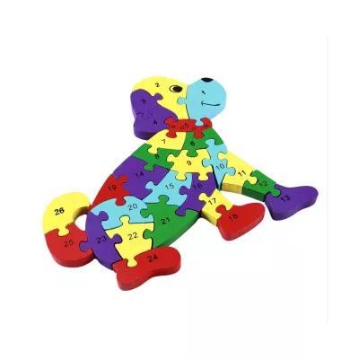 Jucarii interior - Puzzle 3D din lemn, caine, 26 piese, cu litere si cifre, WD4506-P, hectarul.ro