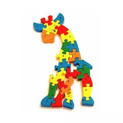Puzzle 3D din lemn, girafa, 26 piese, cu litere si cifre, WD 4506-B