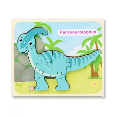 Puzzle din lemn 3D dinozaur Parasaurolophus cu 7 piese, 18x 15 cm, WD 9513-J
