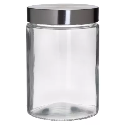 Bucatarie - Recipient depozitare alimente, sticla/metal, 11x17 cm, 1200 ml, transparent/argintiu, hectarul.ro