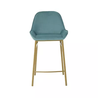 Mobilier interior - Scaun de bar cu cadru metalic fix si sezut textil din catifea de culoare bleu verzui , 52x49x94.5 cm Y1851, hectarul.ro