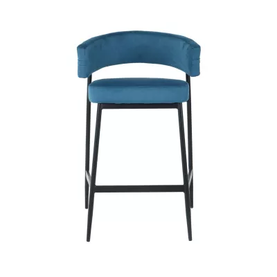 Mobilier interior - Scaun de bar cu cadru metalic fix si sezut textil din stofa de culoare navy blue, 51x54x100 cm A712, hectarul.ro