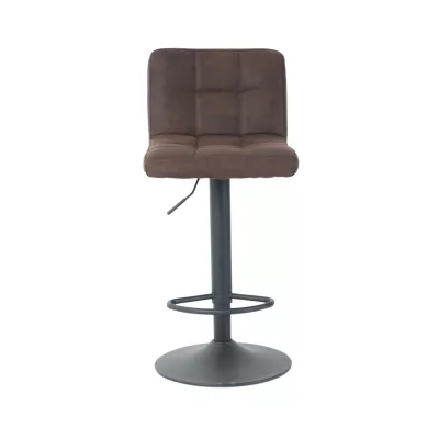 Mobilier interior - Scaun de bar cu picior metalic reglabil pe inaltime si sezut rotativ din microfibra de culoare maro vintage, 40x40x104 cm A635, hectarul.ro