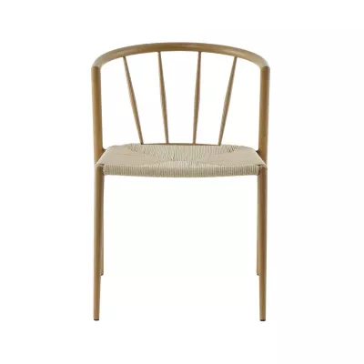 Mobilier interior - Scaun de dining cu cadru metalic din otel de culoare maro deschis si sezut din poliratan de culoare crem, 50.5x52x72 cm, A665, hectarul.ro