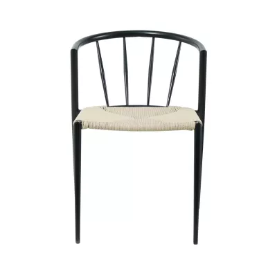 Mobilier interior - Scaun de dining cu cadru metalic din otel de culoare negru si sezut din poliratan de culoare crem, 50.5x52x72 cm, A665, hectarul.ro