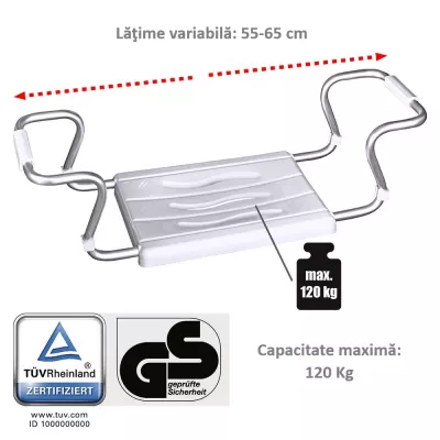 Baie - Scaunel ajustabil 55-65 cm pentru cada, alb, din plastic si aluminiu, Secura Wenko, hectarul.ro