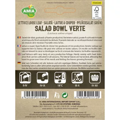 Salata Verde - Seminte Salata Verte Salad Bowl BIO AMIA 0.6gr, hectarul.ro