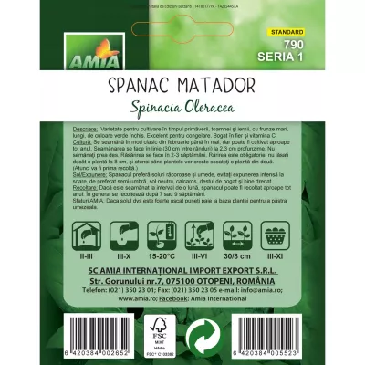 Spanac - Seminte Spanac MATADOR A AMIA 10gr, hectarul.ro
