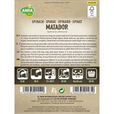 Spanac - Seminte Spanac Matador BIO AMIA 6 gr, hectarul.ro