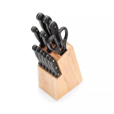 Bucatarie - Set cutite si foarfeca din inox in suport din lemn de hevea, 13 piese Knife Block Zeller, hectarul.ro