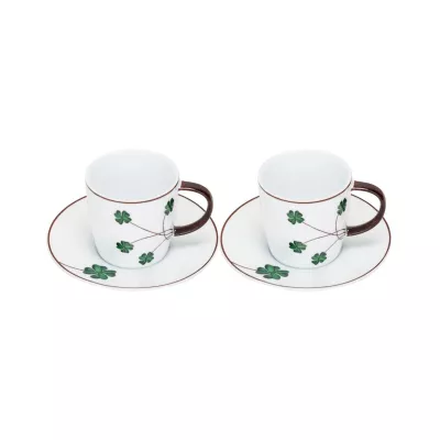 Set 2 cesti cu farfurioara din portelan, 11cl, Cloverleaf Cosy&Trendy