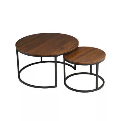 Mobilier interior - Set 2 masute de cafea rotunde cu cadru metalic si blat din MDF maro 80 cm diametru, 44.5 cm inaltime respectiv 50 cm diametru, 38 cm inaltime, hectarul.ro