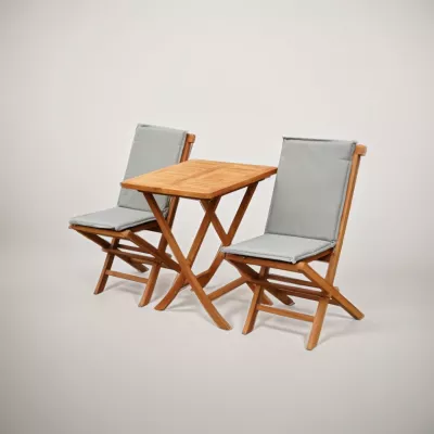 Mobilier terasa - Set 3 piese Picnic din lemn masiv de tec compus din 2 scaune si masa rabatabile de culoare maro natur cu perne incluse, hectarul.ro