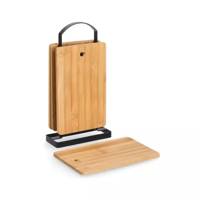 Bucatarie - Set 4 tocatoare cu suport, maro, din bambus, 30 cm, Cutting board Zeller, hectarul.ro