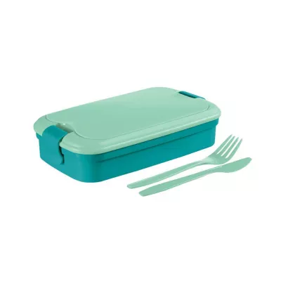 Bucatarie - Set caserola  pentru picnic/masa de pranz din plastic Lunch&Go 1,3L albastru turcoaz 13x23x7 cm si tacamuri incluse, hectarul.ro