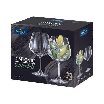 Bucatarie - Set de 2 pahare pentru gin, transparent, din cristal de Bohemia, 710 ml, Gin Tonic Waterfall, hectarul.ro