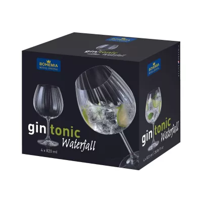 Bucatarie - Set de 2 pahare pentru gin, transparent, din cristal de Bohemia, 820 ml, Gin Tonic Waterfall, hectarul.ro