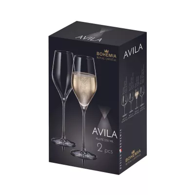 Bucatarie - Set de 2 pahare pentru sampanie, transparent, din cristal de Bohemia, 230 ml, Avila Flute, hectarul.ro